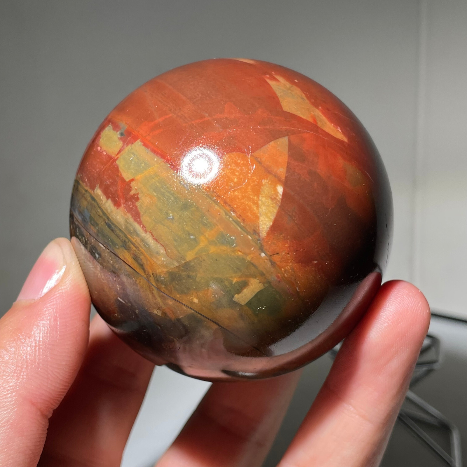 Rare 449g Polished Orbicular Ocean crystal Jasper Sphere Reiki Healing + Stand