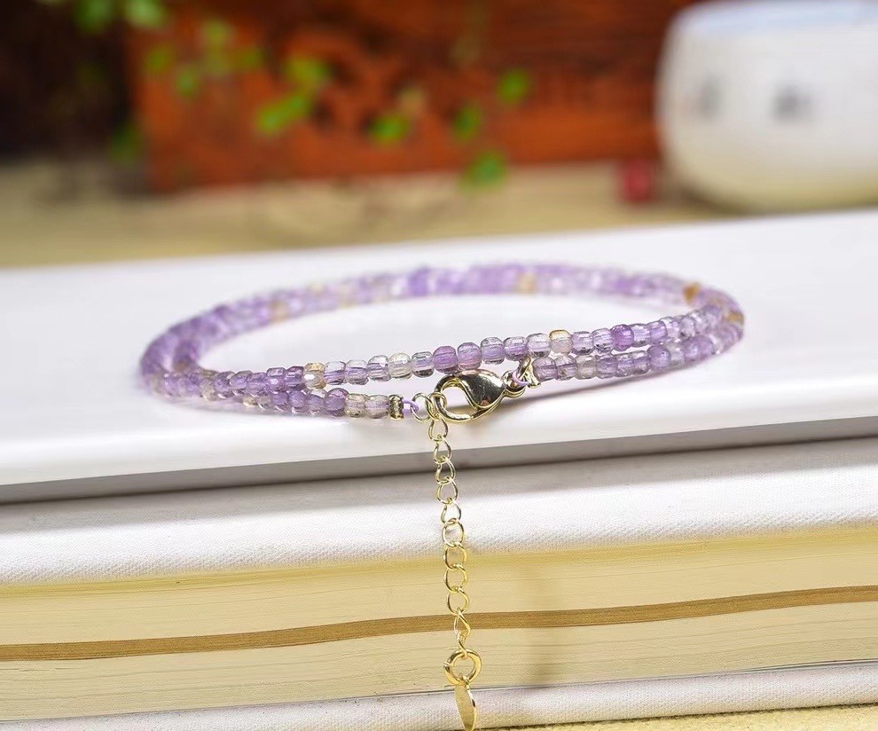 2.5mm Natural Purple yellow Crystal Choker Healing Dainty Women’s Necklace