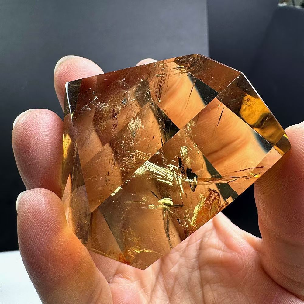 140g Natural Rutilated gold Square Quartz Crystal Energy Reiki Decor Ornaments