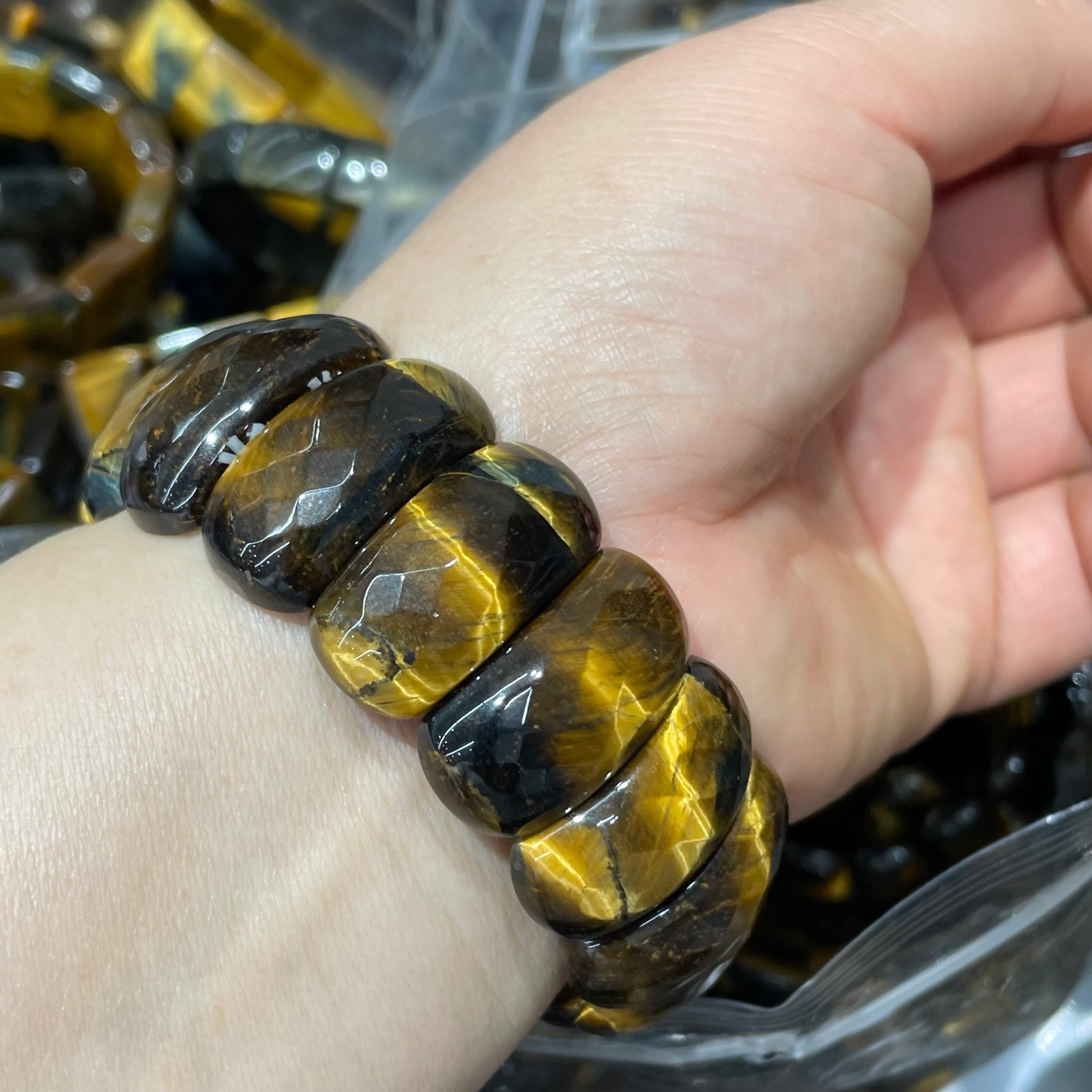 1pcs Natural Tiger Eye Stone Elastic Rope Bracelet #45