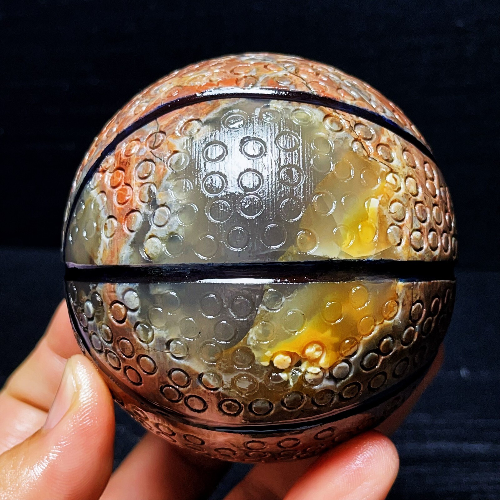 TOP 715G Natural Polished Basketball Agate Sphere Crystal Ball Healing L2314