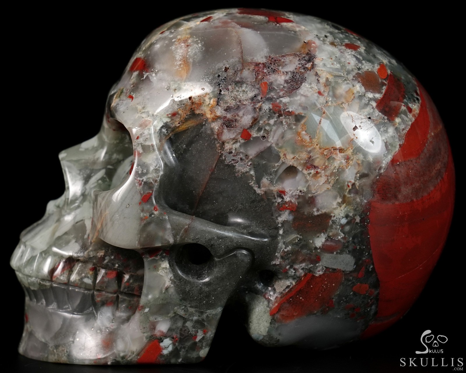 5.0″ African Bloodstone Hand Carved Crystal Skull, Realistic, Crystal Healing
