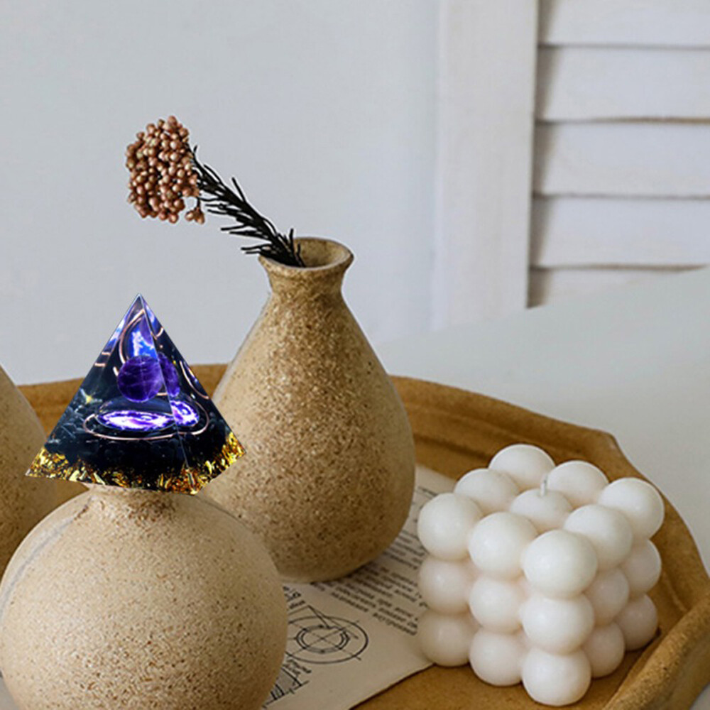 EMF Protection Orgonite Pyramid Amethyst Peridot Healing Crystal Energy Orgone