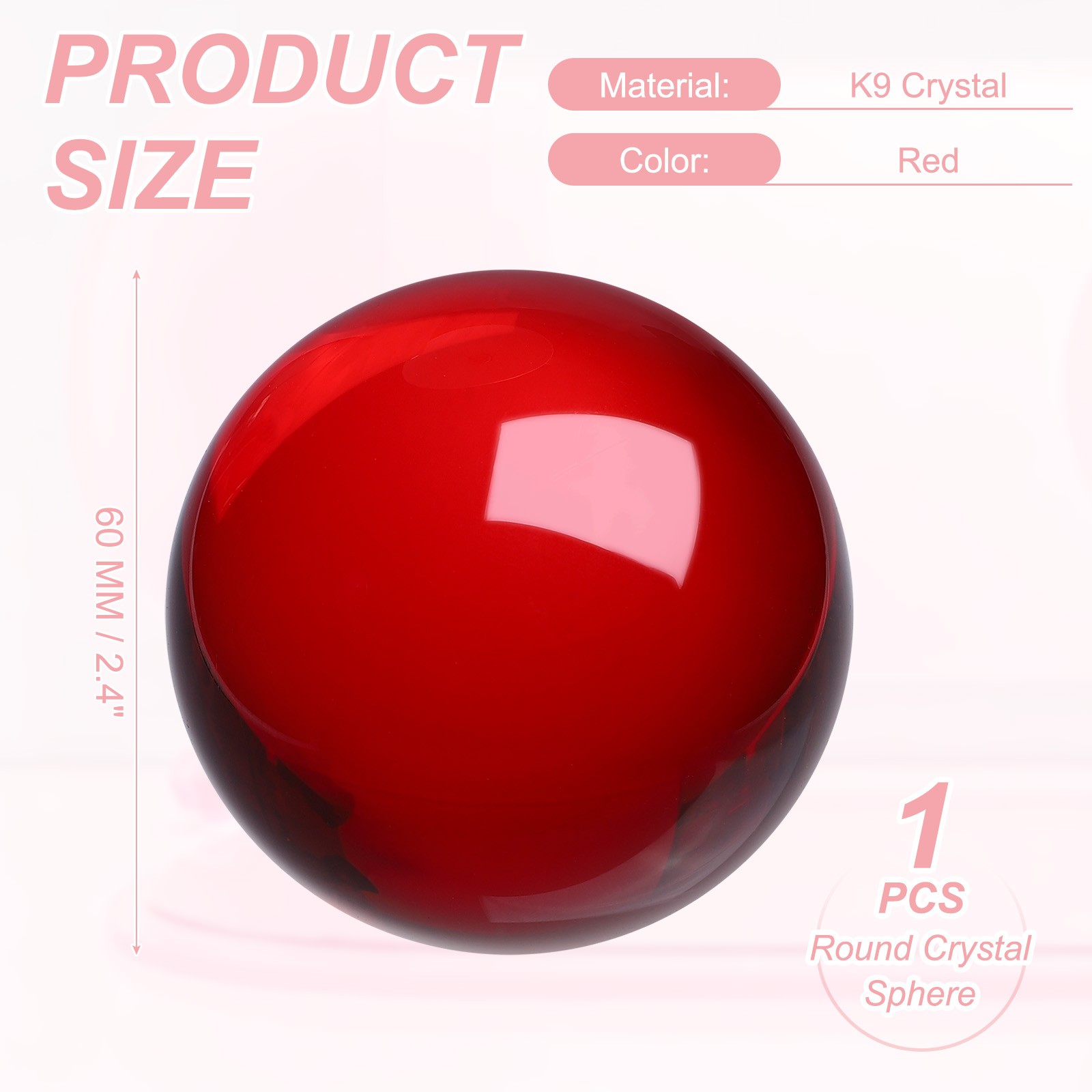 Round Crystal Sphere 60mm 2.4″ Decorative Sphere Crystal Ball Red