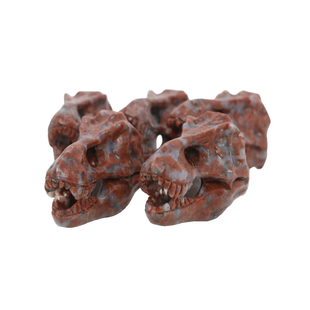 2″ RED WHITE STONE Carved Dinosaurs Tyrannosaurus Crystal Skull Random 1pc