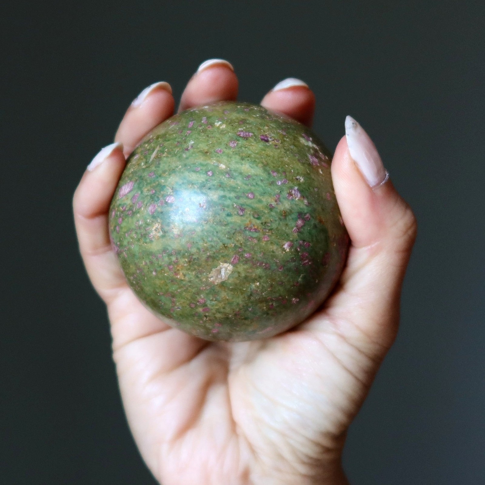Ruby Fuchsite Sphere Lovers Reunite Crystal Ball Red Green Gemstone Orb 2.5″