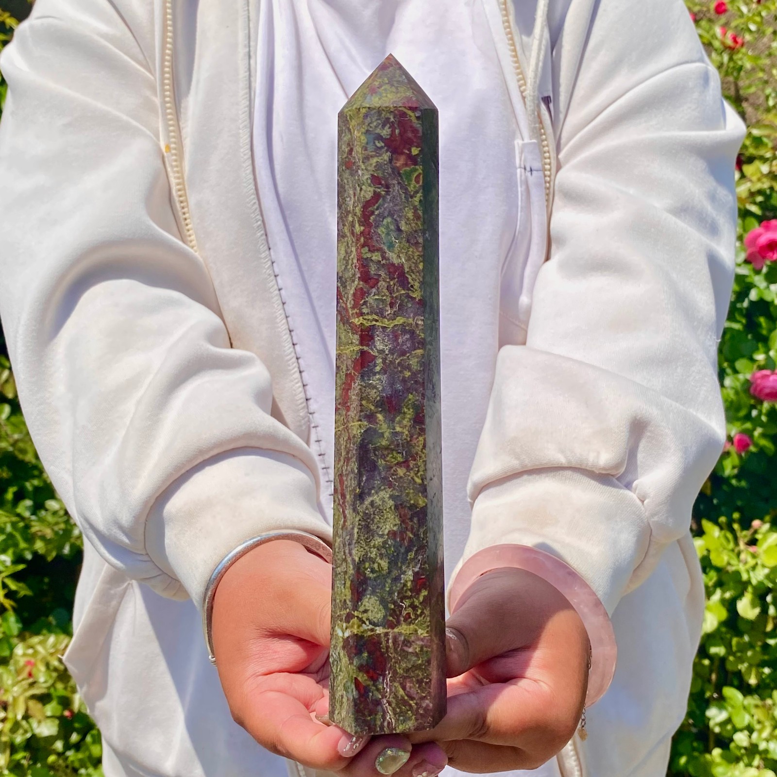 1.5LB Natural dragon blood stone Column Quartz Crtal Obelisk Energy Healing