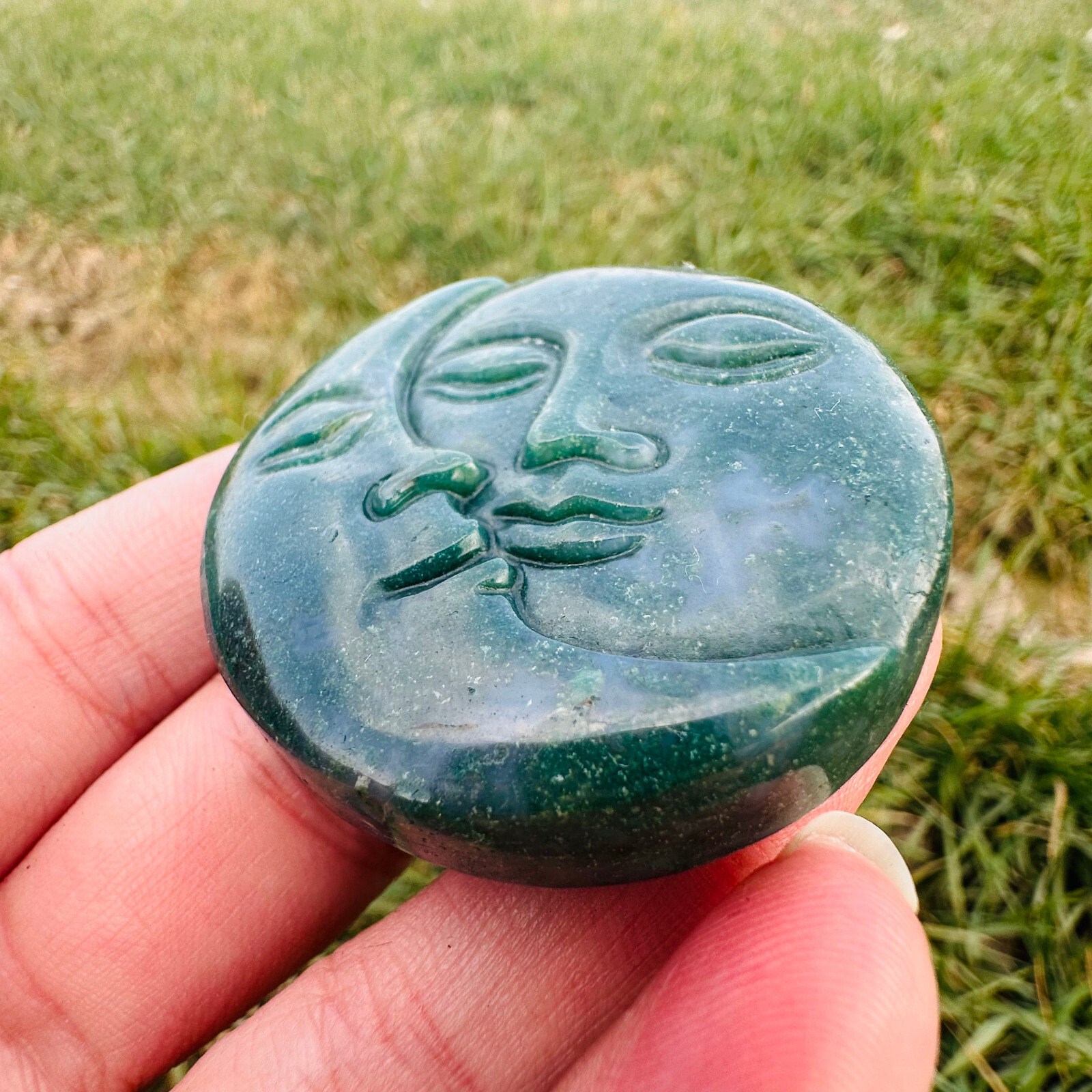 Natural Ocean Grass Agate Moon and Sun Quartz Skull Crystal Reiki Healing 1PC