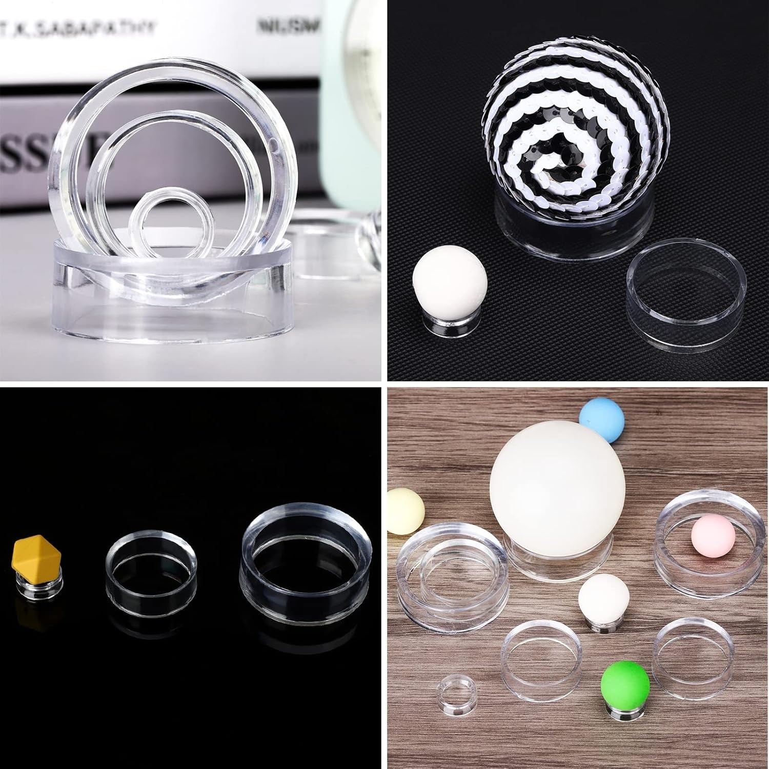 100PCS Clear Acrylic Crystal Sphere Stands Egg Holders for Balls Marbles 3 Sizes