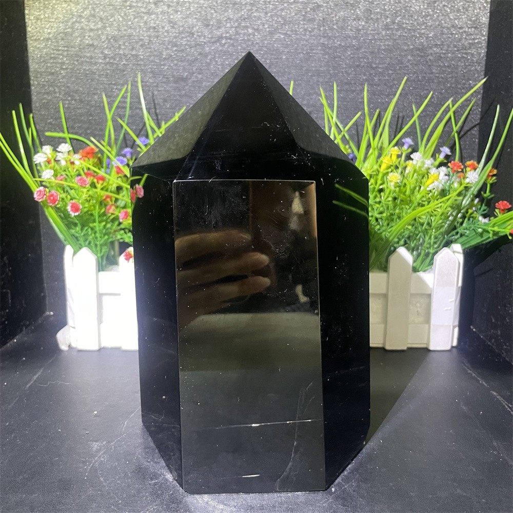 8.3LB 8.2″ Natural Black Obsidian Obelisk Tower Crystal Quartz Mineral Energy