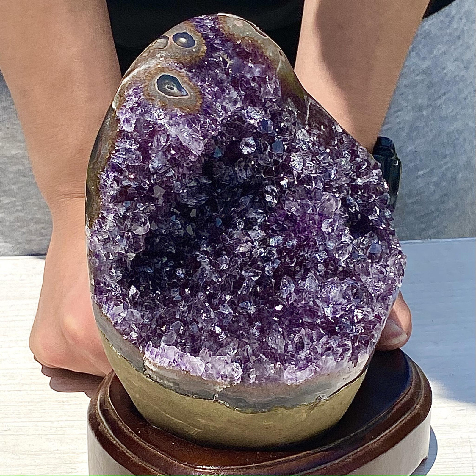 6LB Natural Uruguayan Amethyst Quartz Cave Geode Crystal Specimen Healing+base