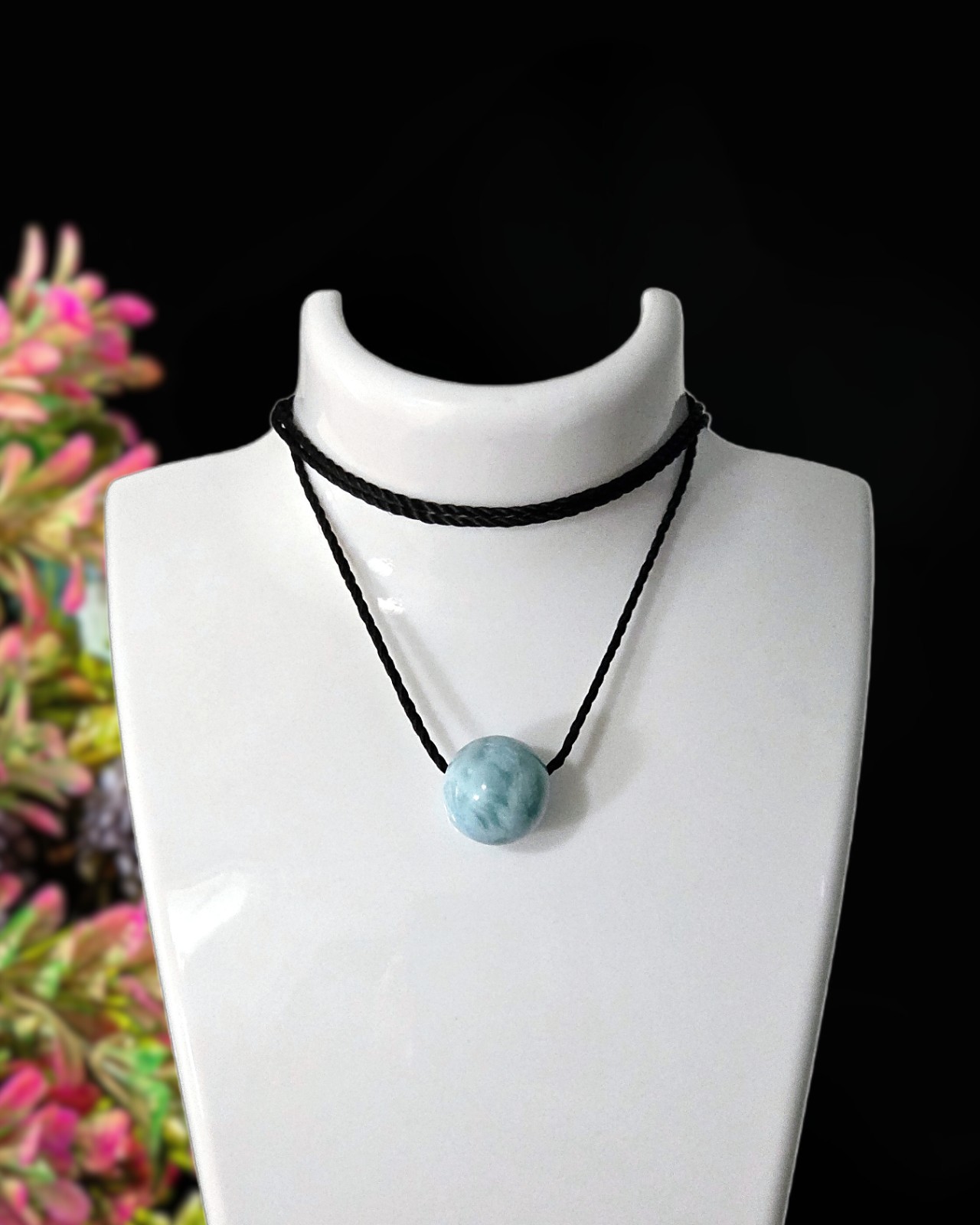 LARIMAR SPHERE NECKLACE MENS JEWELRY ROPE NECKLACE SURFER GIFT FOR HIM