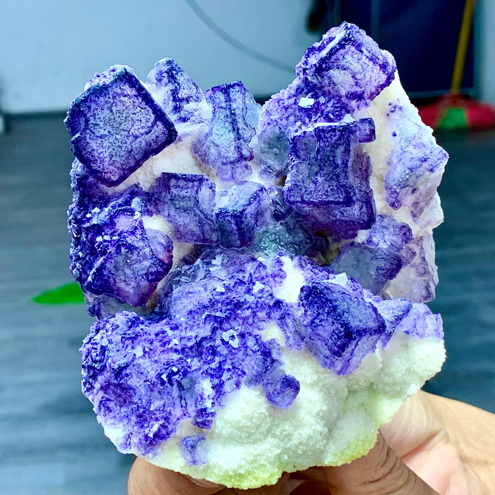 419G Inner Mongolia Natural Fluorite Purple Edged Cube Crystal Mineral Specimen