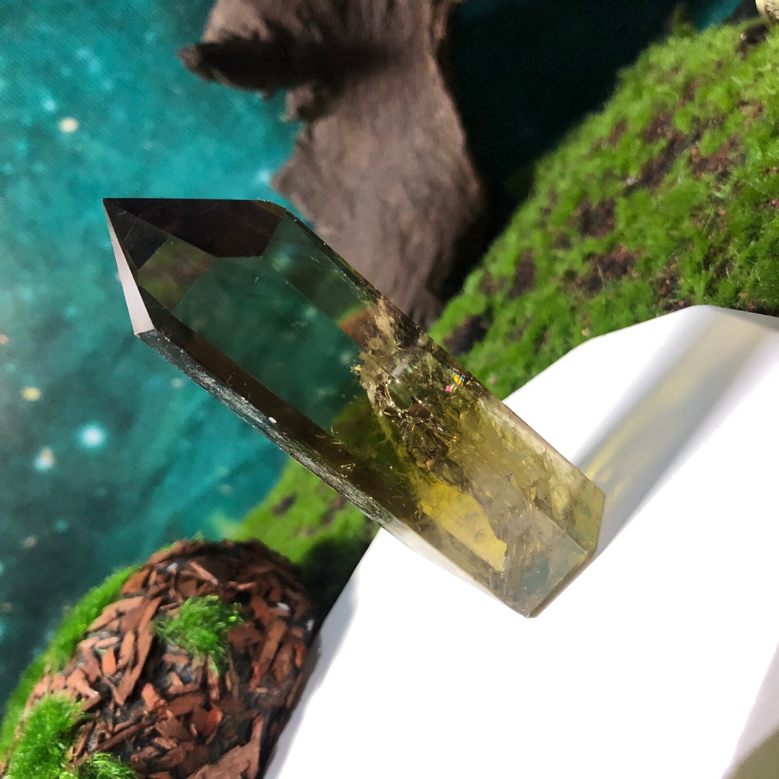 Natural Rainbow Citrine Tower Crystal Quartz Energy Healing Chakras 87g 7.8cm
