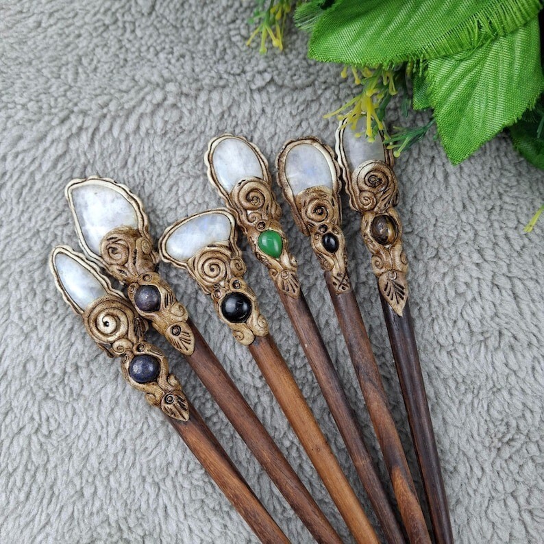 Rainbow Moonstone Cabochon hair Stick, Polymer Clay Hair Sticks, Birthday Gift