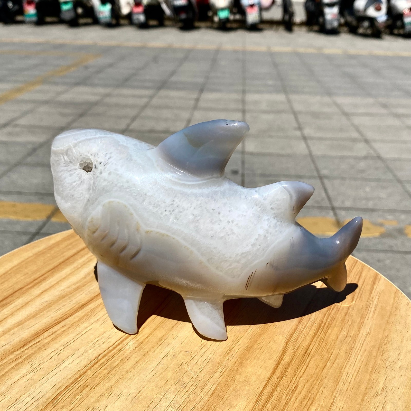 1.65LB Natural Agate Hand Carved Shark Figurine, Ocean Power Crystal Statue