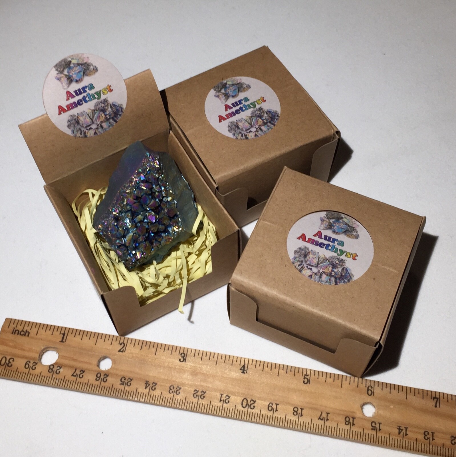 Aura Amethyst Geode Surprise Box, Titanium Crystal Metaphysical Gift, Set of 3