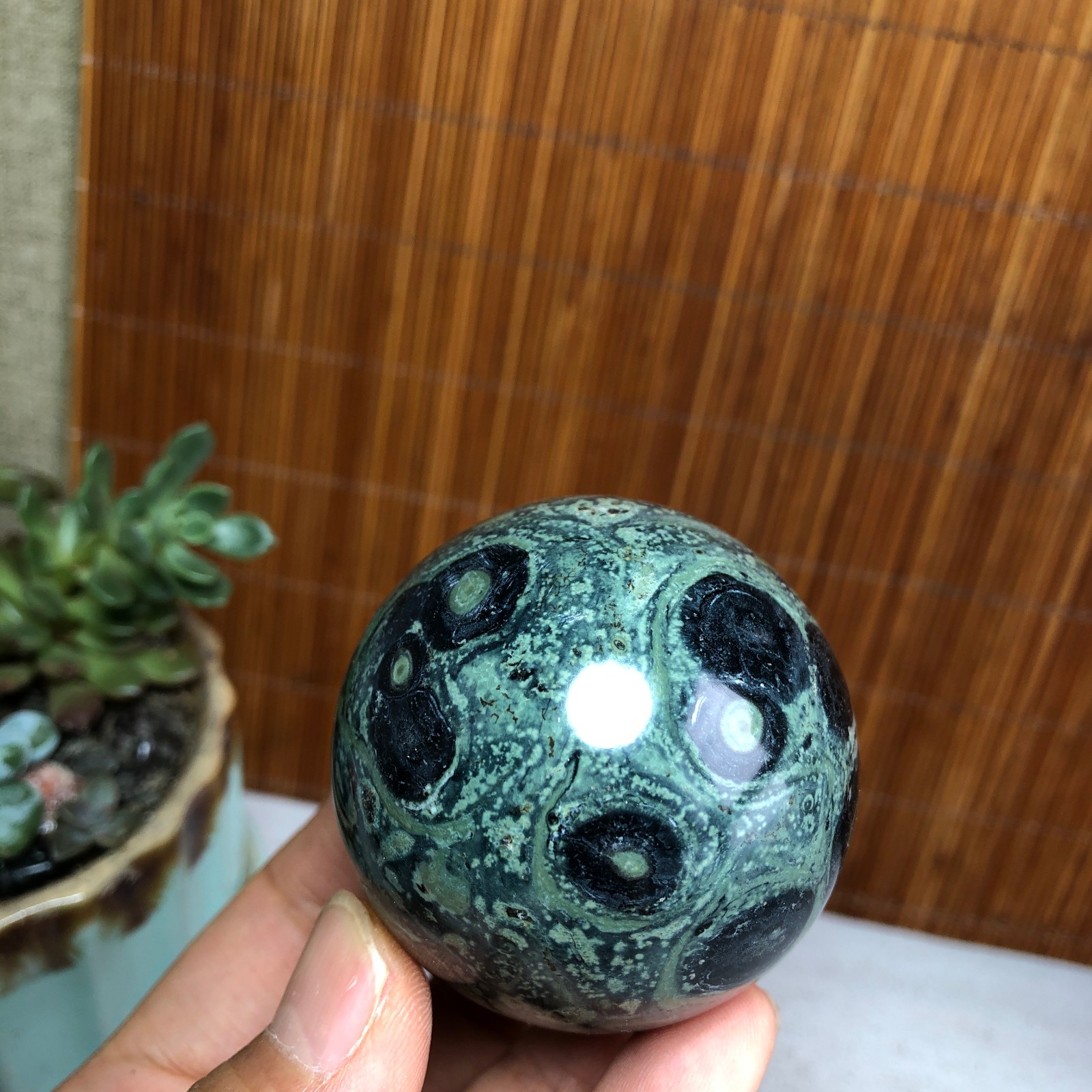 50mm NATURAL Green Kambaba jasper sphere ball quartz Crystal Healing 185g A6140