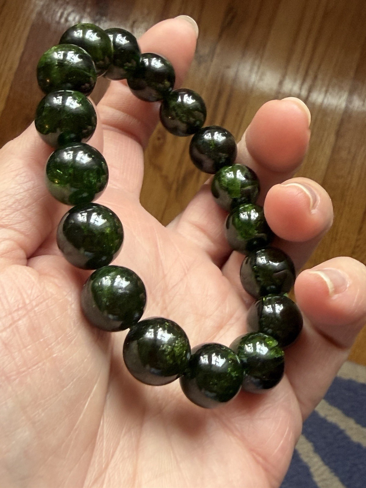 12mm Natural Chrome Diopside Crystal Bracelet 7.5”-7.75” Wrists