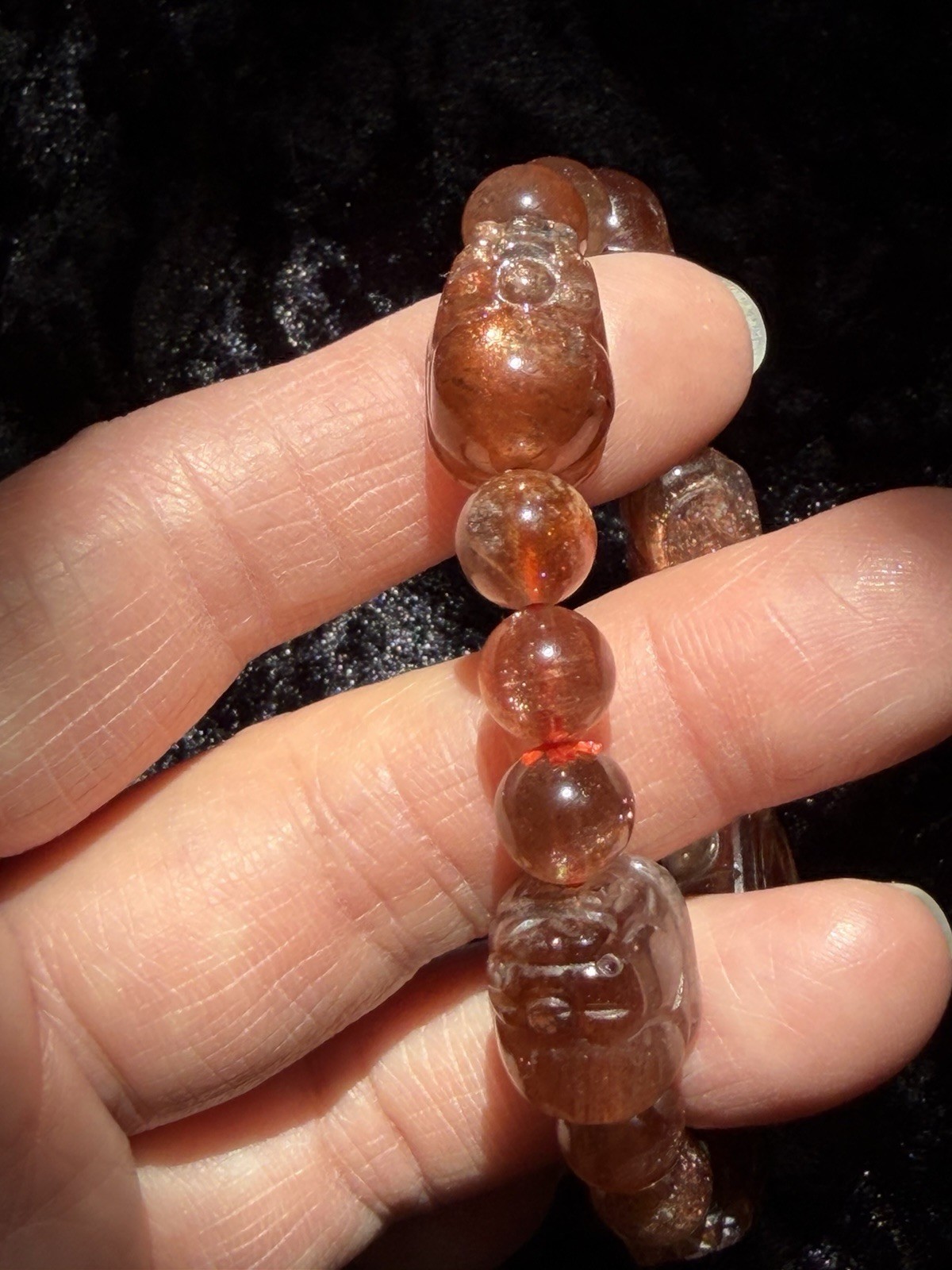 14mm Natural Pixiu Sunstone Flashy Crystal Bracelet Fits 7-7.5” Wrists