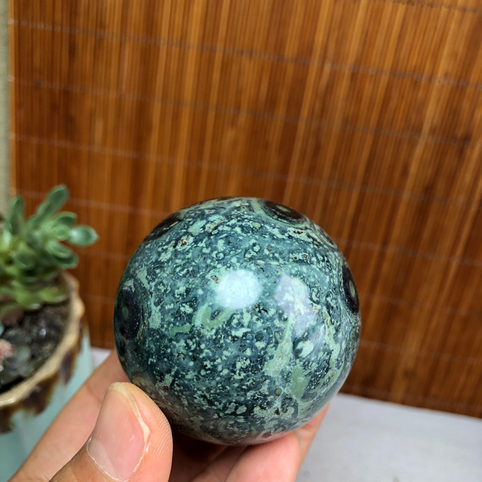 50mm NATURAL Green Kambaba jasper sphere ball quartz Crystal Healing 185g A6140