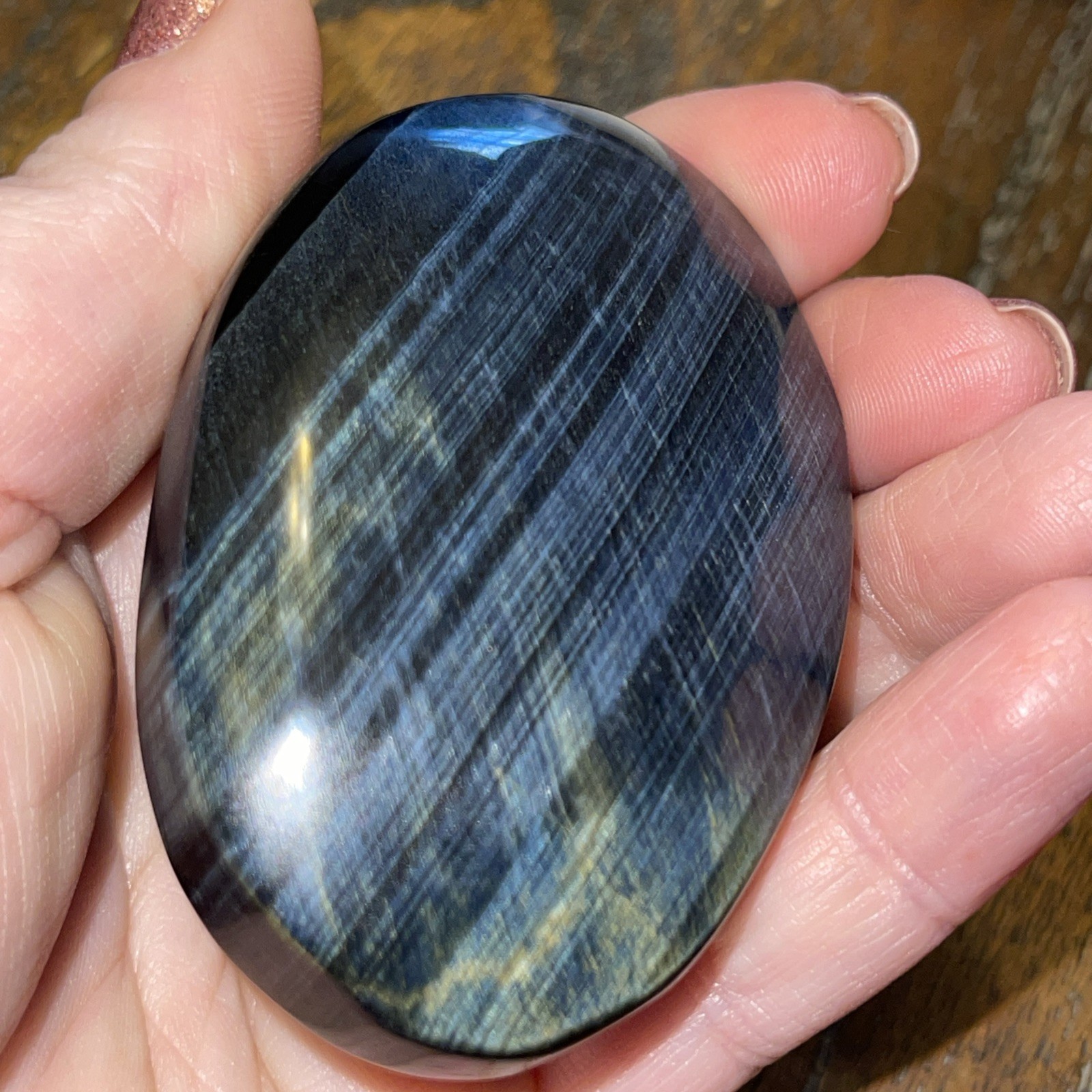 Blue Tiger’s Eye Palm Stone High quality dark blue 2.59in x 1.71in x .86in 108g