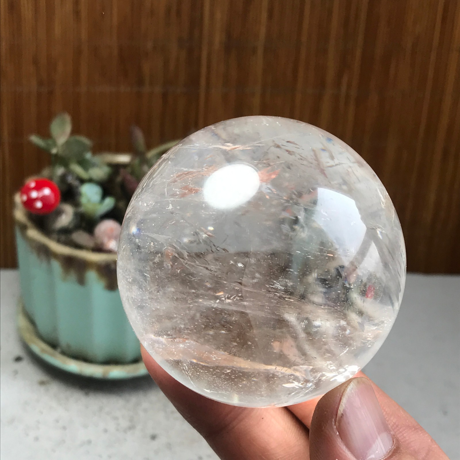 60mm NATURAL White Crystal quartz rainbow Semi-Precious Ball 313g A4660