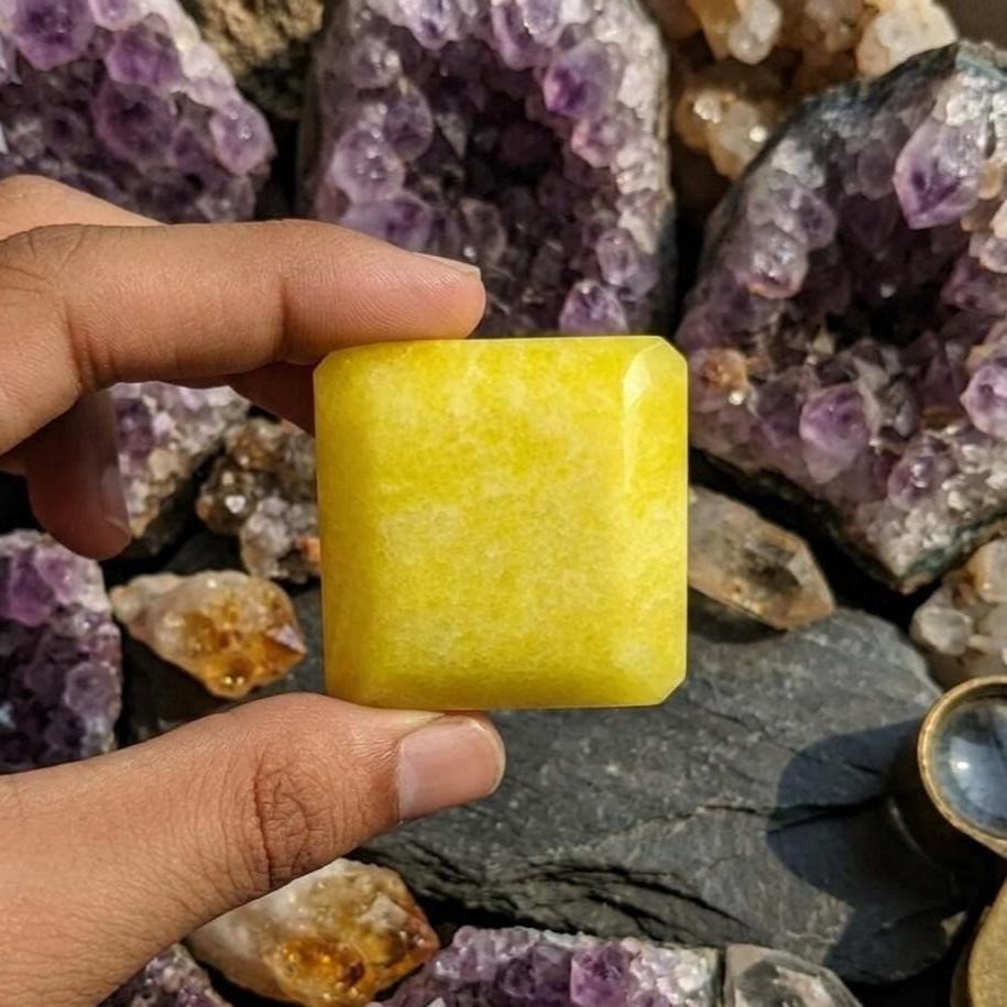 Natural Yellow Dyed Sapphire Raw Square Crystal 200-250 CT, Decorative Rough Gem