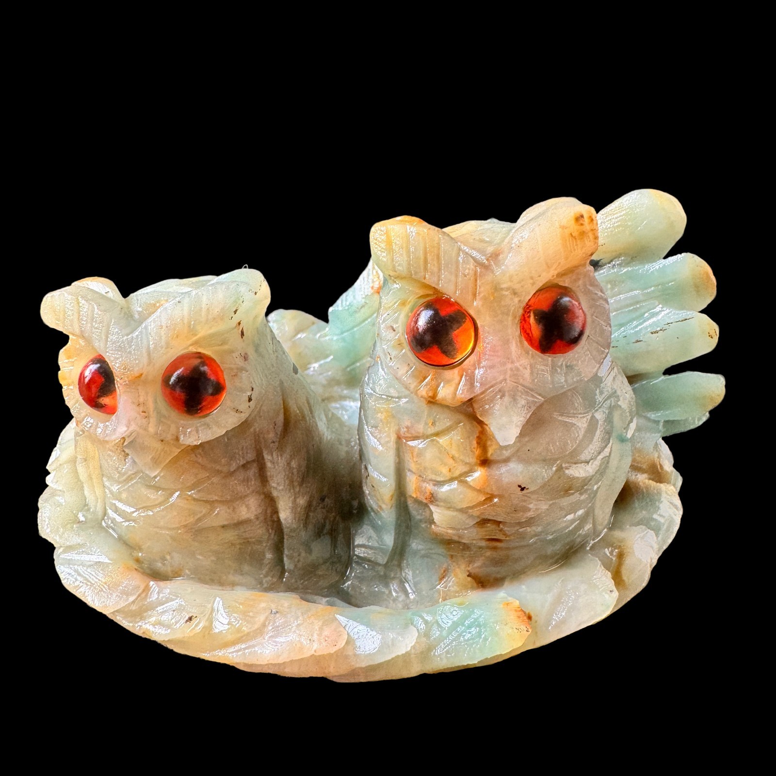 Hand Carved Natural Amazonite Owl Sculpture Real Stone Wisdom Bird Home Decor