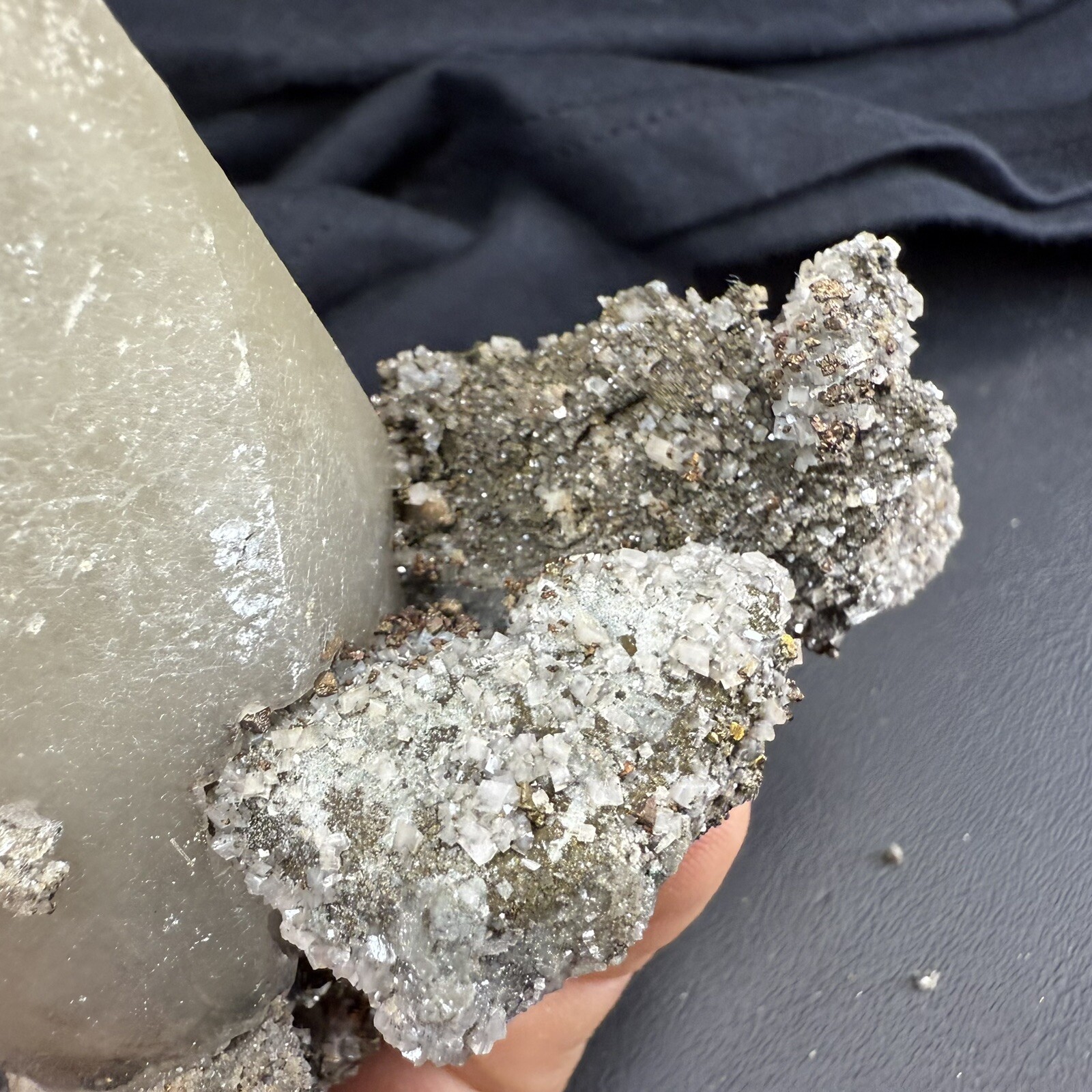 Phantom Calcite Crystal on Chalcopyrite Pyrite Dolomite on Matrix / Missouri