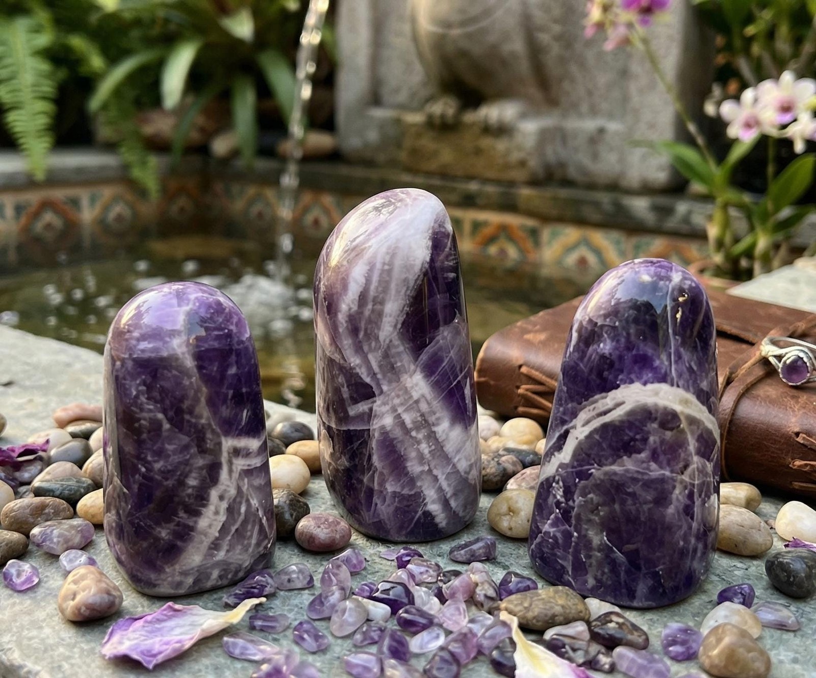 Banded Purple Amethyst Crystal Freeform Tower Carving Natural Genuine Gemstone
