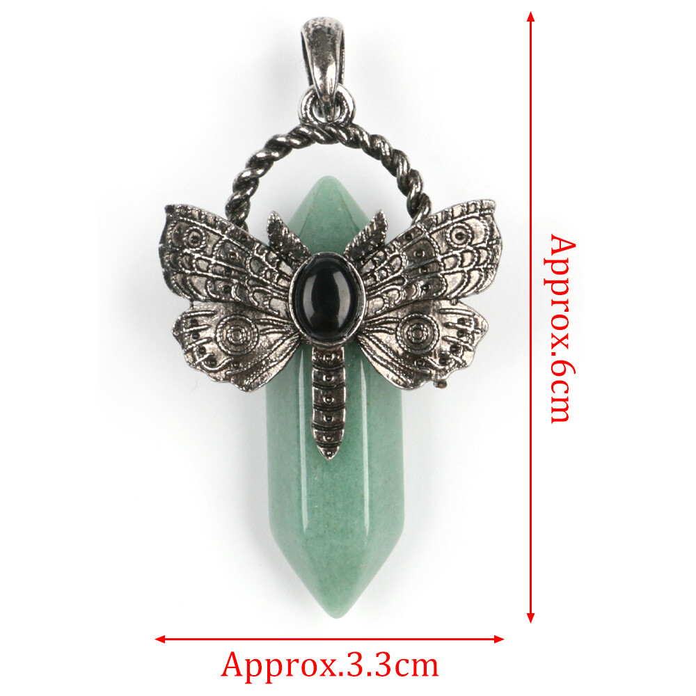 1pc Chakra Crystal Moth Dragonfly Pendants Obsidian Bead Gemstone Point Wand DIY