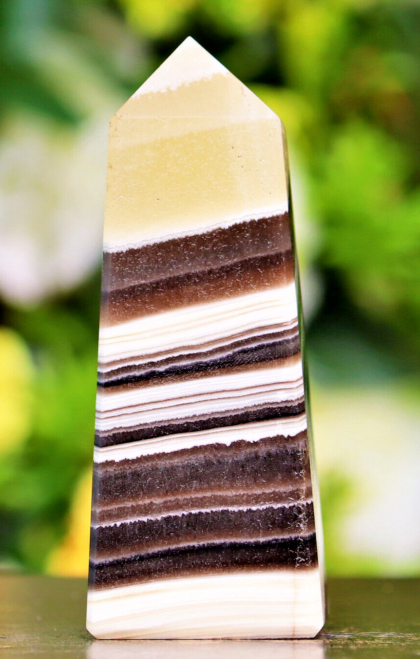 Phantom Calcite Tower Crystal Obelisk 105MM Yellow Zebra Calcite Healing Energy