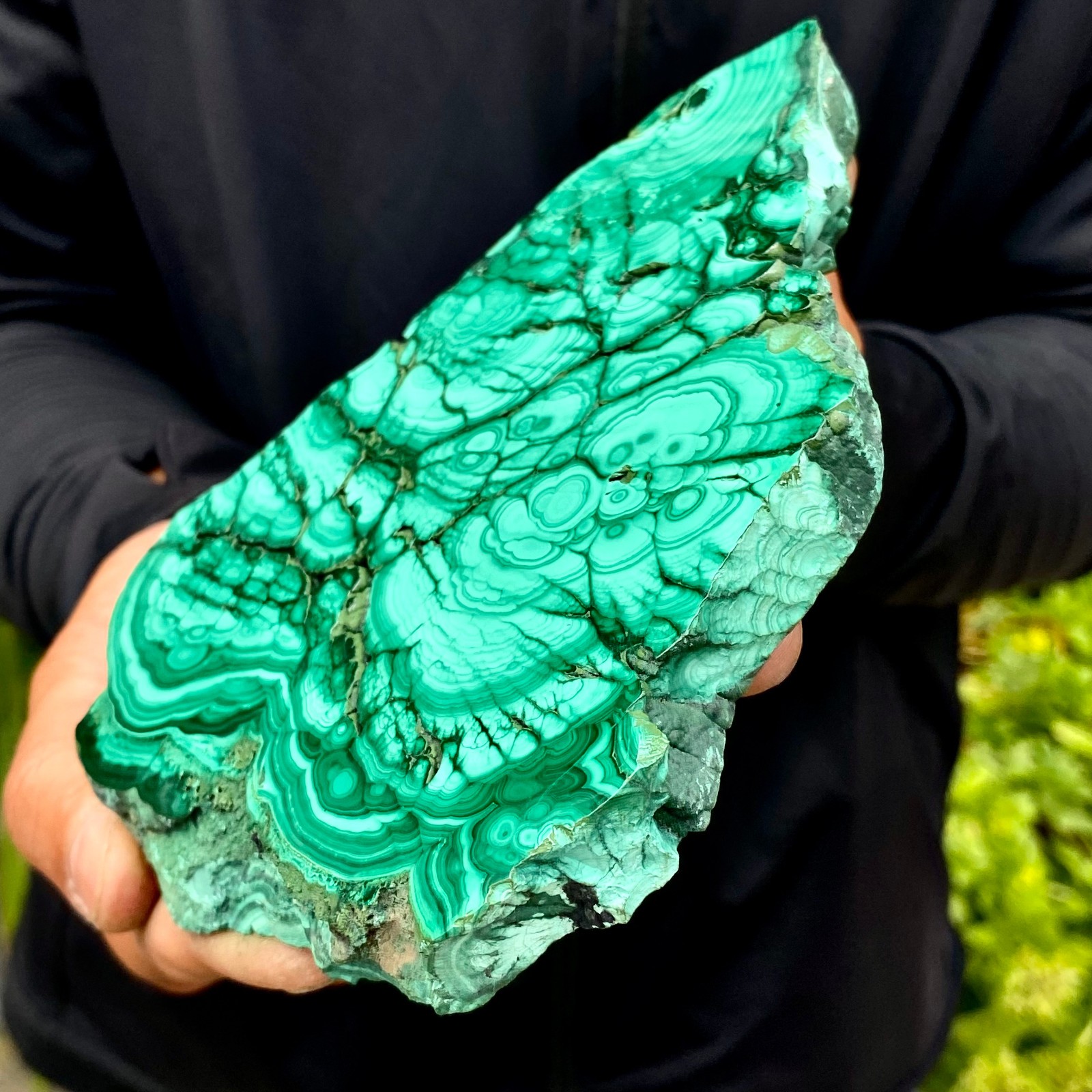 1.29LB Natural malachite slice quartz crystal luster mineral specimen