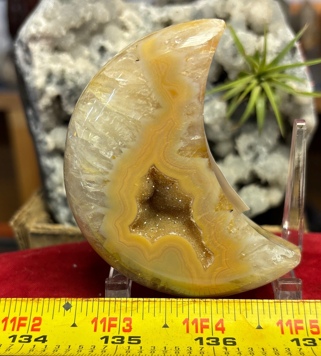Druse agate moon with acrylic stand 3 1/4”