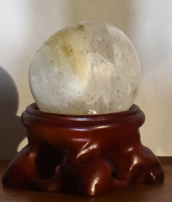 Natural Quartz Sphere White Crystal Ball Healing on Wood Stand North Carolina