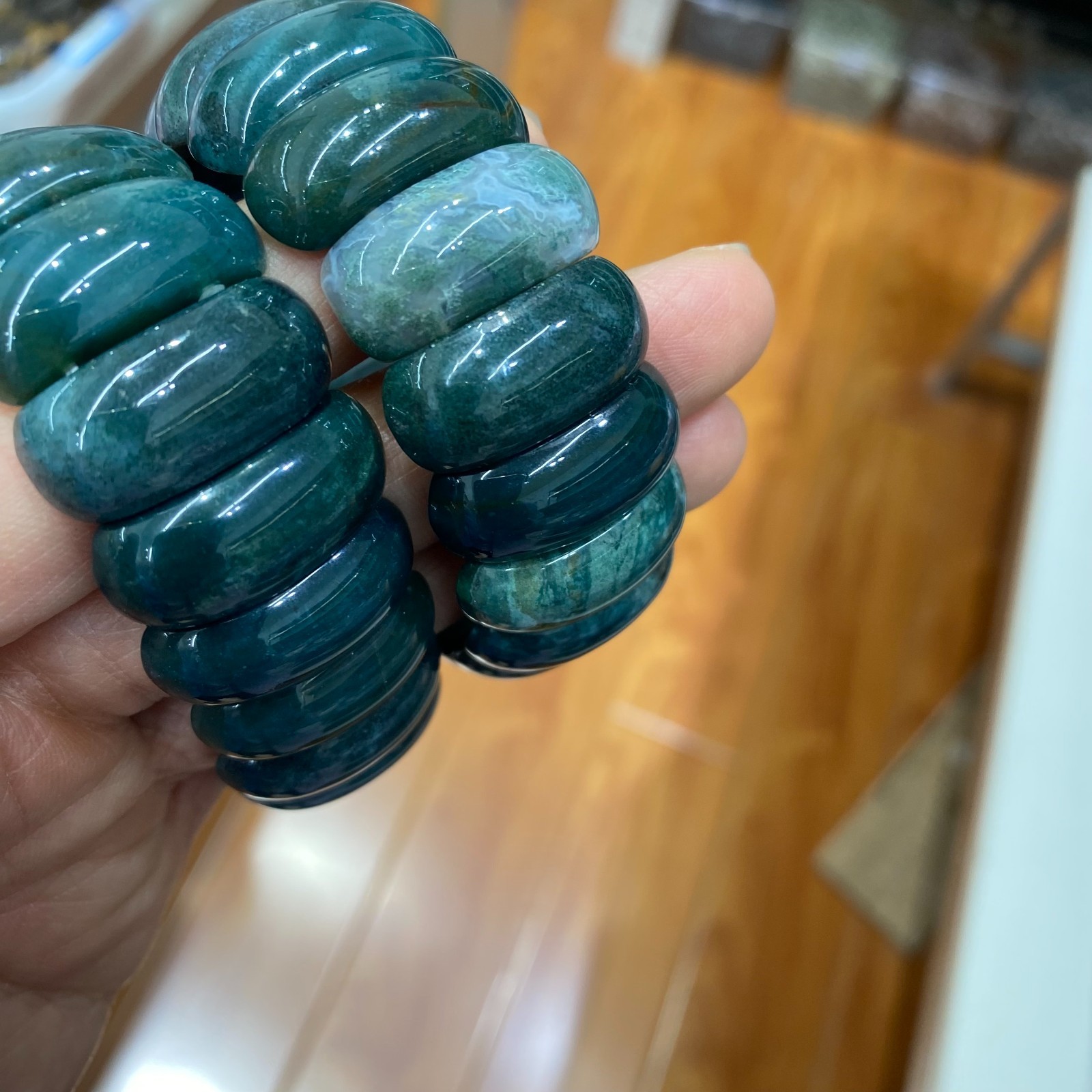 1pcs Natural Water grass agate Stretch Bracelet Handmade