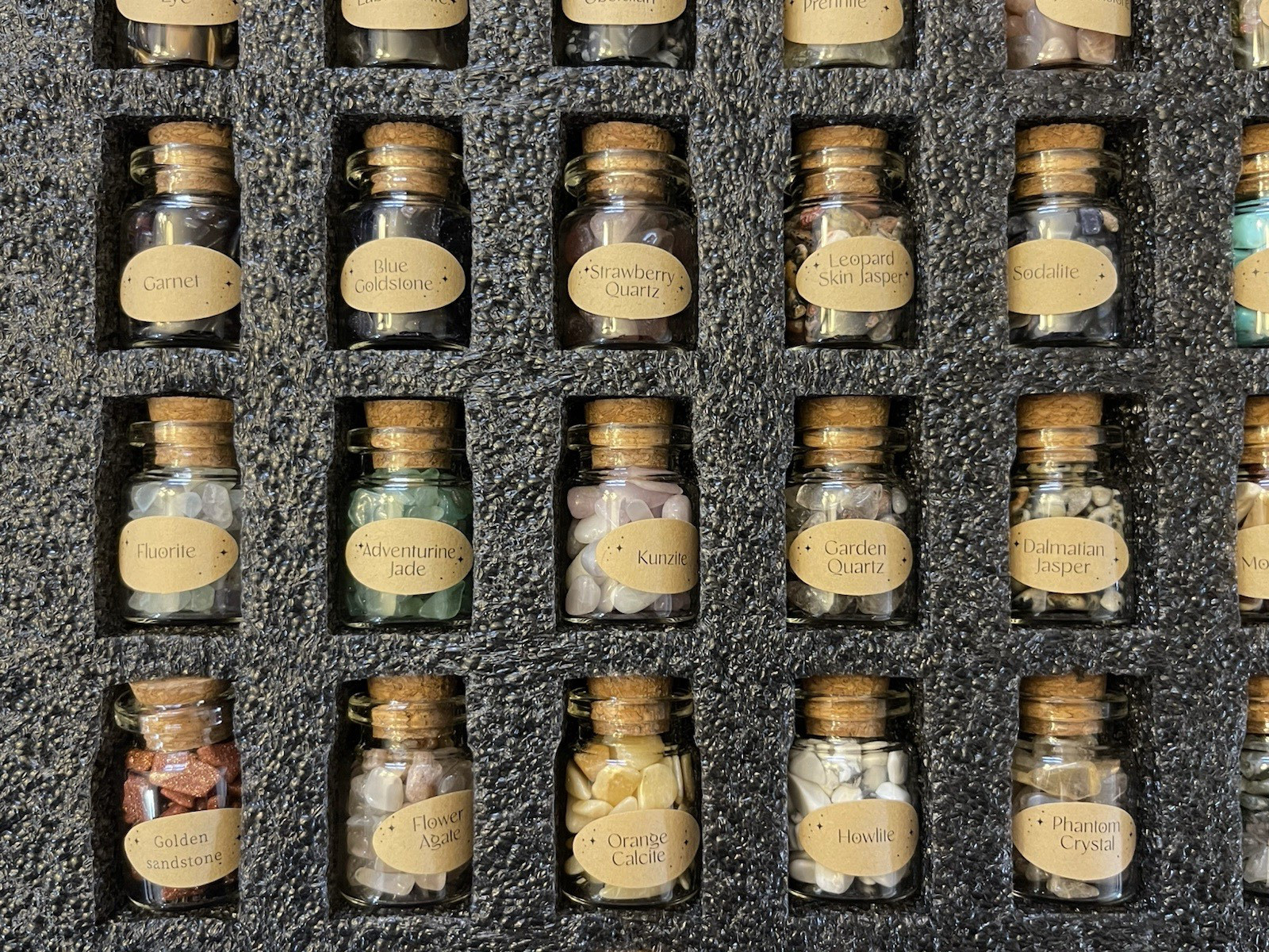 55 Piece Mini Crystal Set With 48 Different Gemstone Bottles and 7 Stones