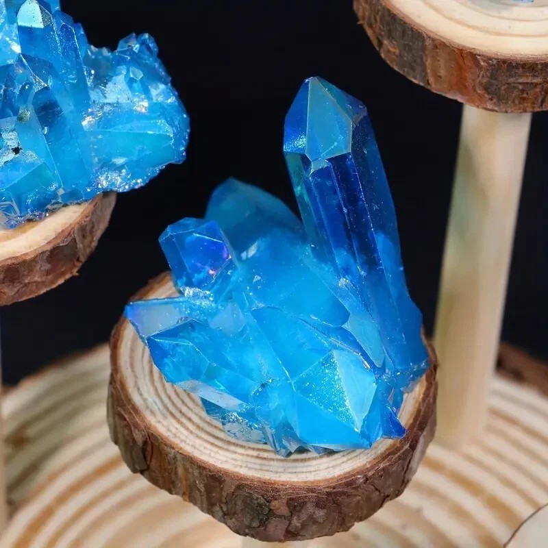 Aqua Aura Blue Quartz Titanium Cluster Mineral Specimen Geode Ornament 80-100g