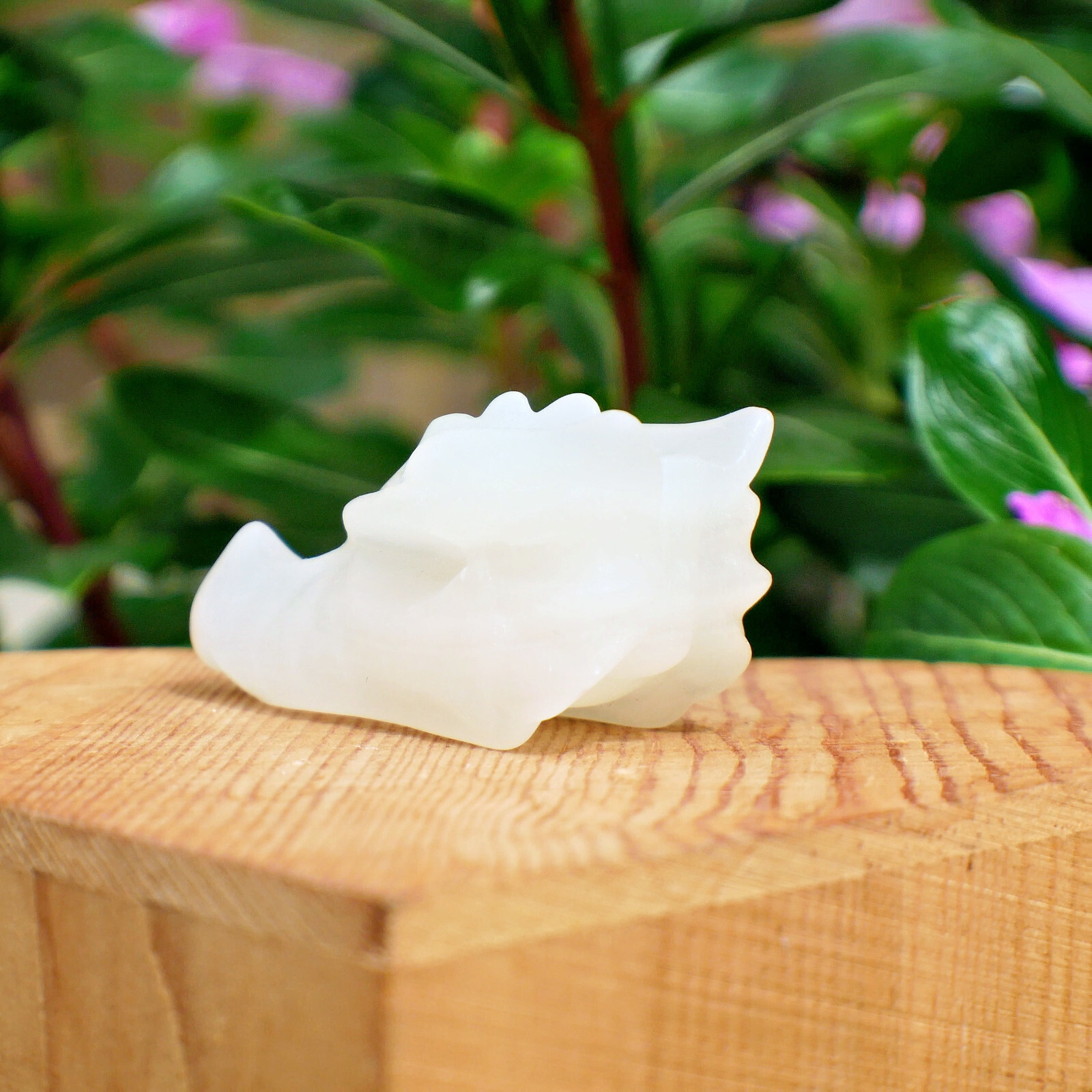 Natural White Jade Dragon Head Crystal Carving 2.2″ Healing Skull Statue Decor