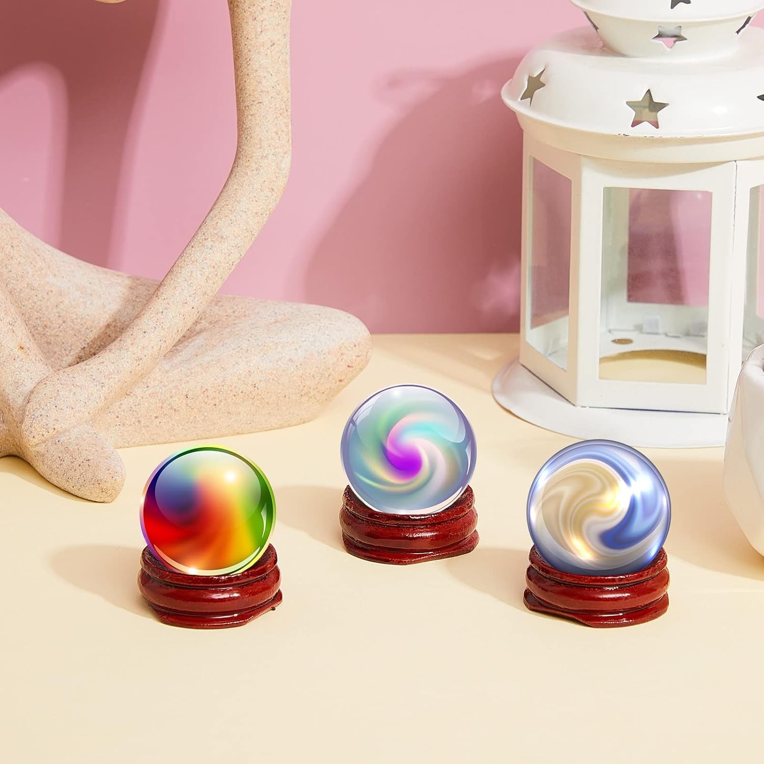 15 Pcs Sphere Stands for Display Crystal, Crystal Holder Wood Egg Ball Stand Sto