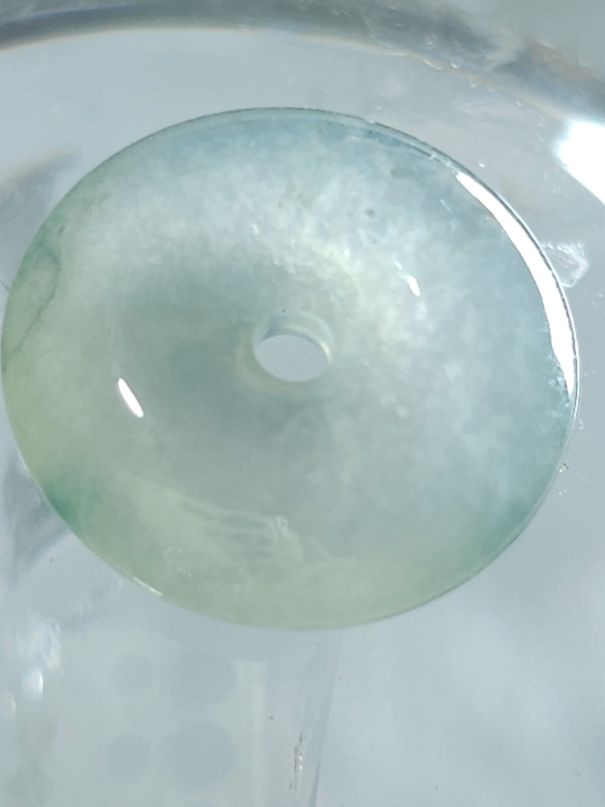 15mm Jade Pi Disc Pendant | Icy Green Donut Bead | Semi-Translucent 1.84g