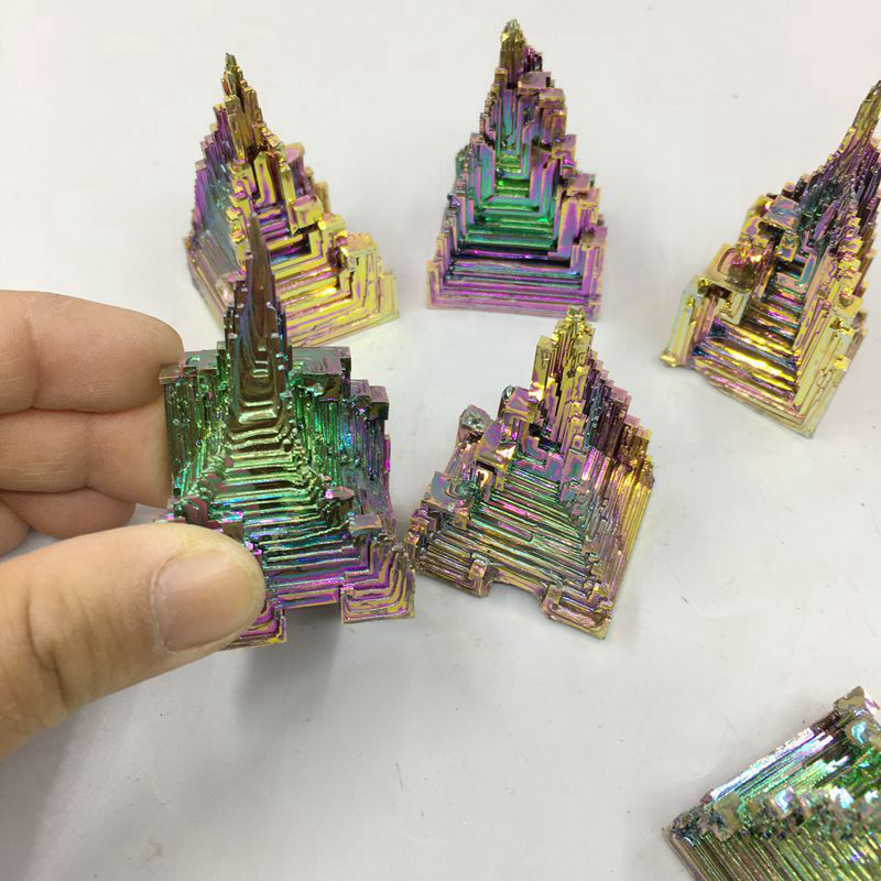 Natural Rainbow Aura Titanium Bismuth Crystal Cluster Energy Meditation Stone