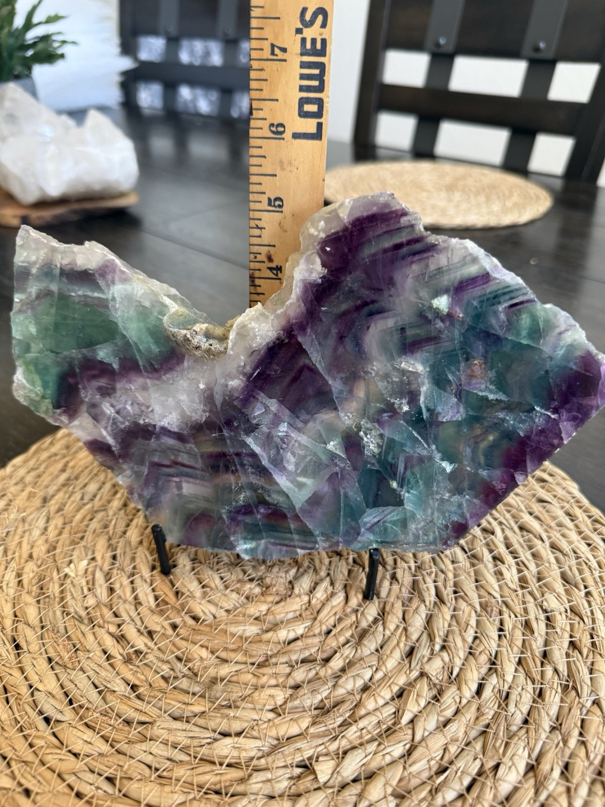 Rainbow Crystal Fluorite Chevron Slab with Stand 2lb 1oz Blue Purple Green Rare