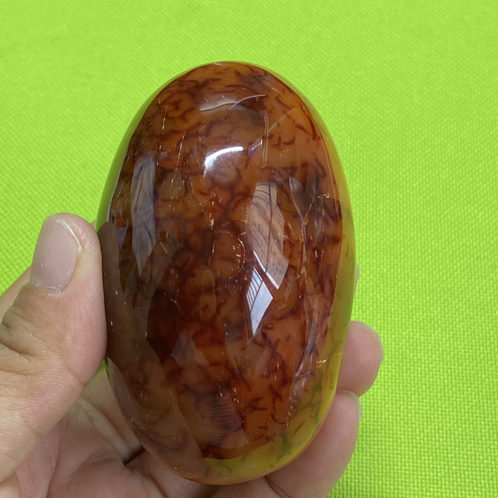 77mm242g Beautiful Patterns Red Agate Carnelian Palm Stone Reiki Crystal Md Y098