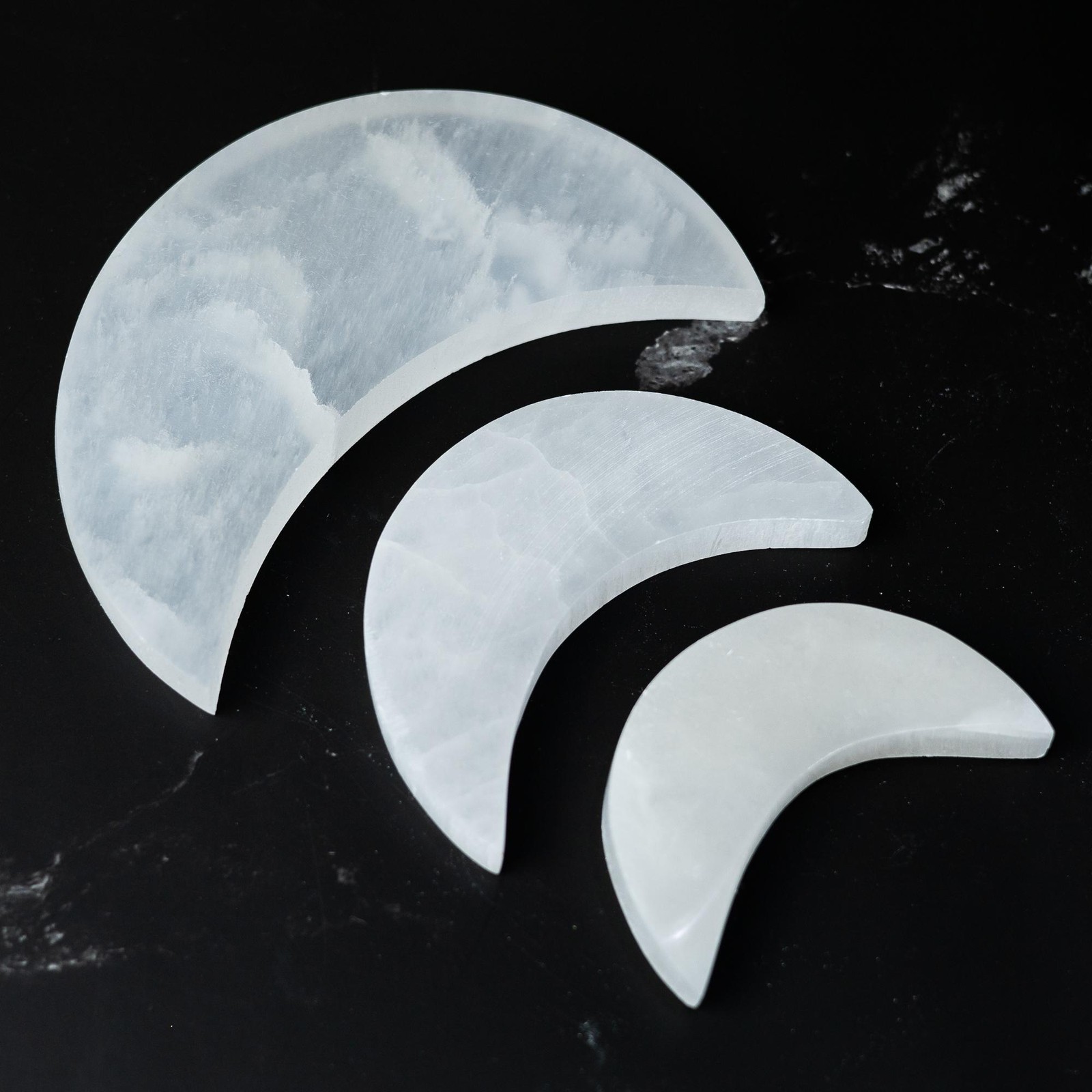 Selenite Moon Plate Flat Crystal Holder Natural Selenite Gift Decor Choose Size