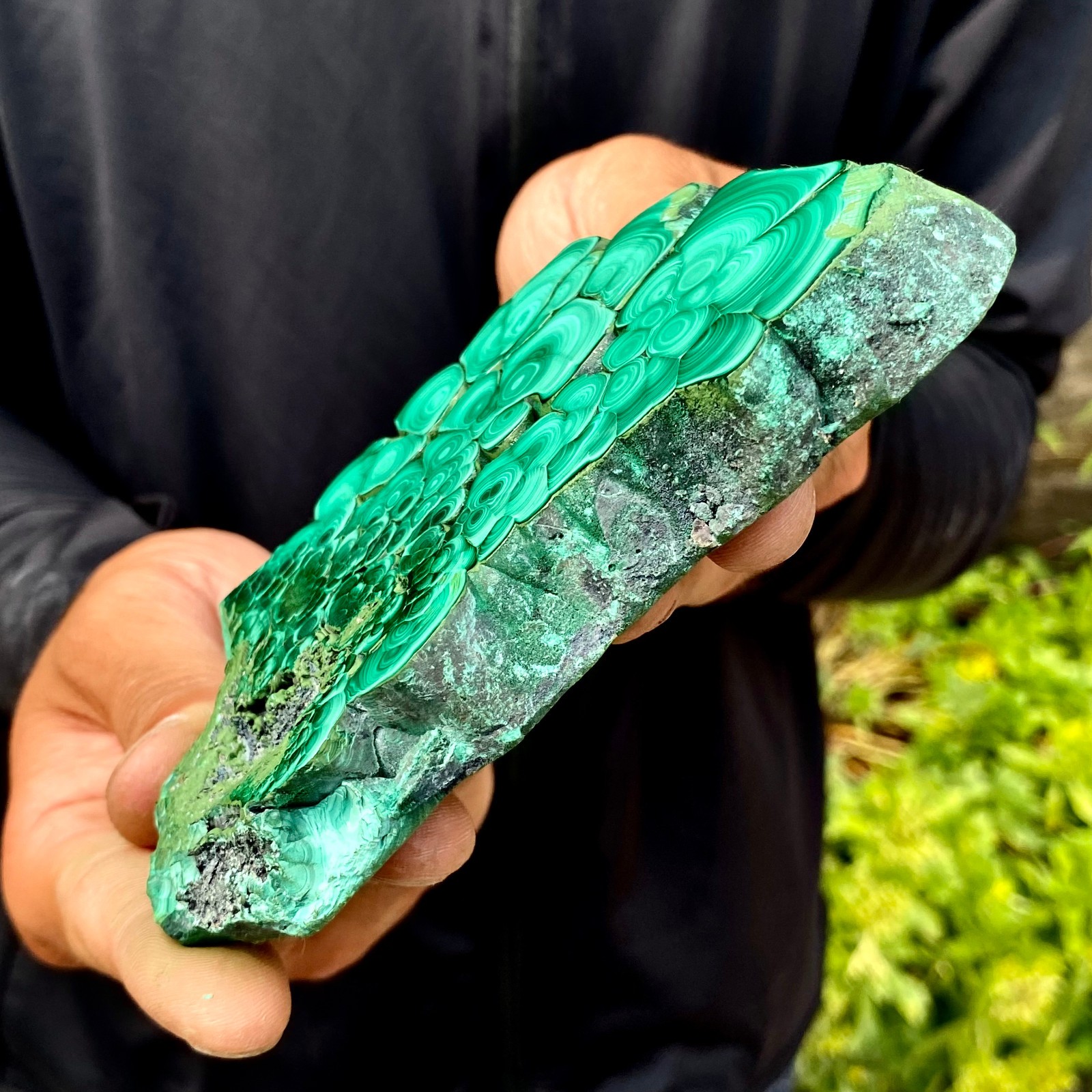 389G Natural malachite slice quartz crystal luster mineral specimen