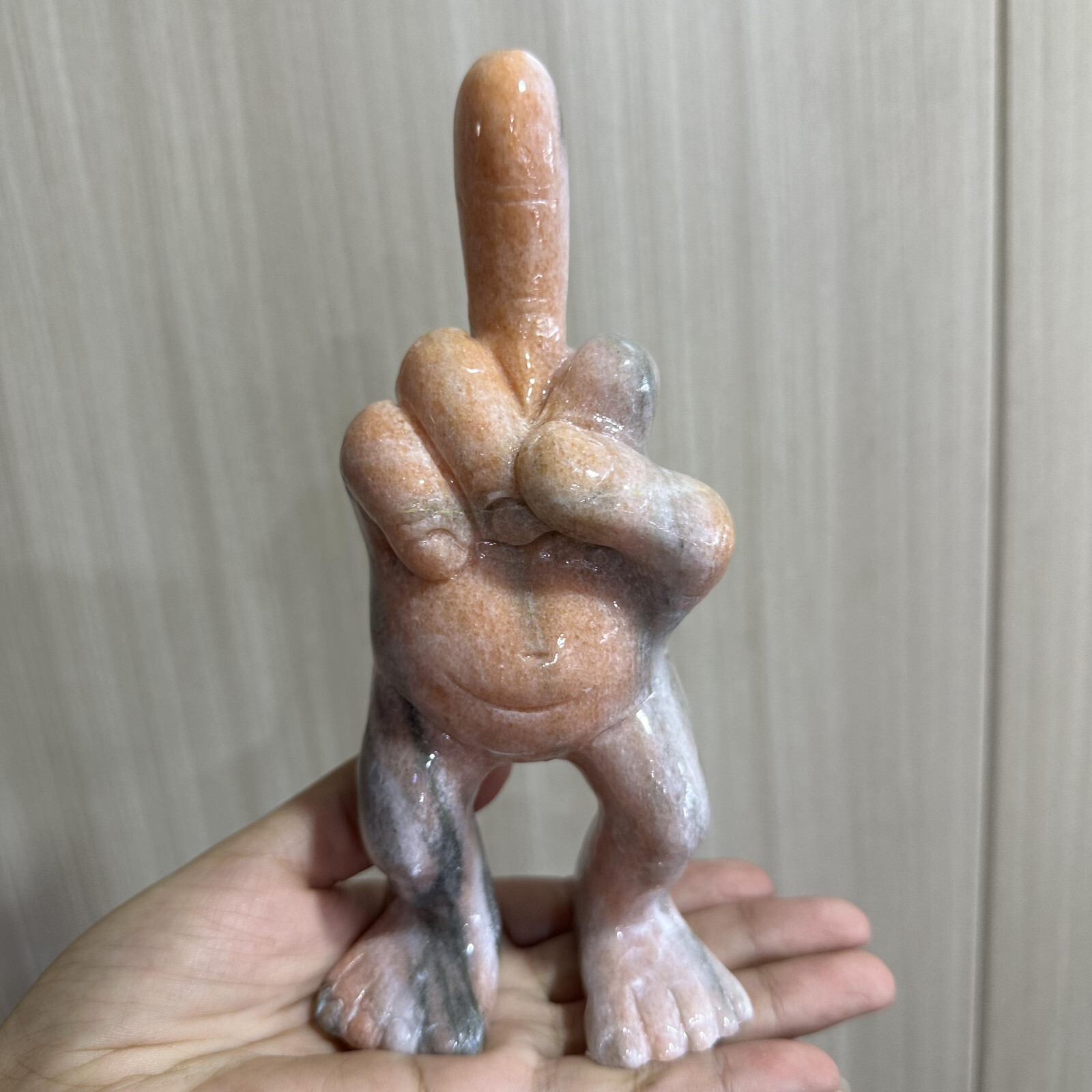 1pc natural sunstone quartz carved middle finger skull crystal healing gift