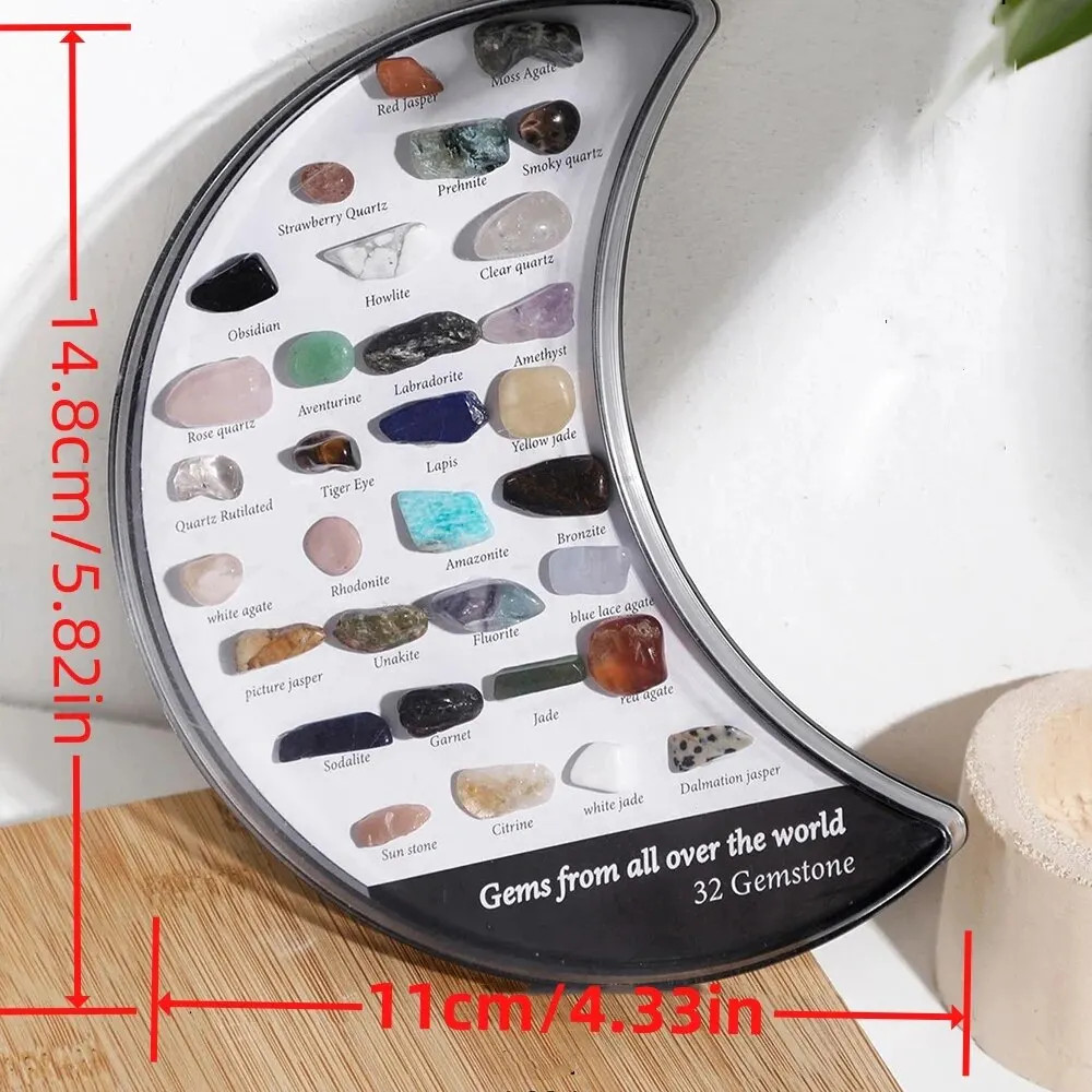 New 32pcs Moon Box Quartz Crystal Chakra Healing Stones And Crystals Set Hexagon