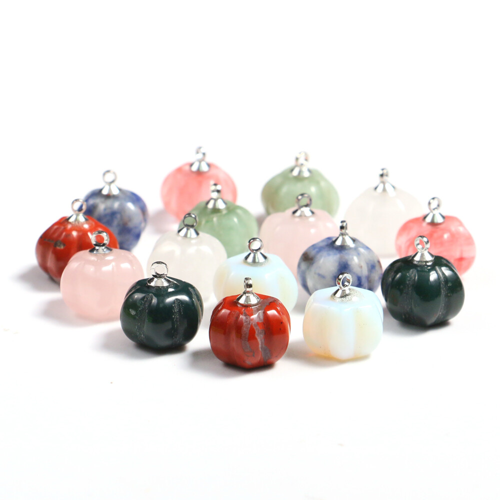 Mini Crystal Pumpkin Pendant Natural Chakra Stone Carving Necklace Reiki Jewelry